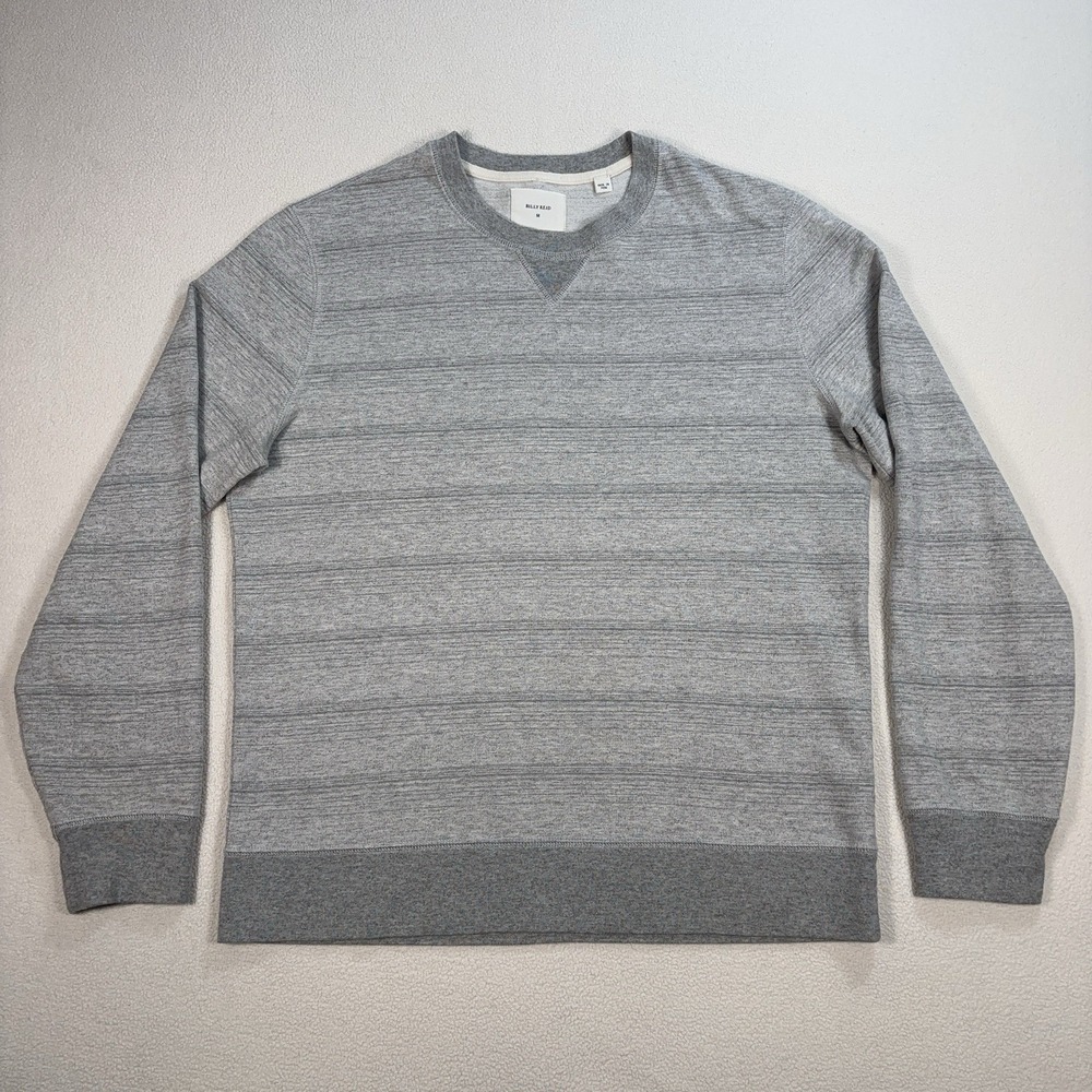 Billy Reid V-Notch Sweatshirt Men's M Heathered Gray Stripe Crewneck *STAINS*